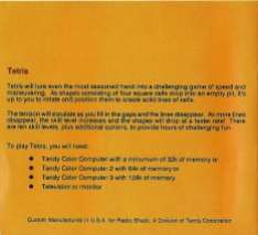 Tandy CPC - Tetris Manual back