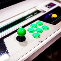 Green arcade buttons and joystick